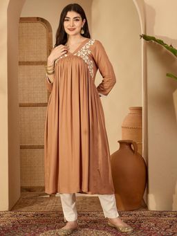 Gahan - Women Coffee Brown Blended Kurtas - Brown