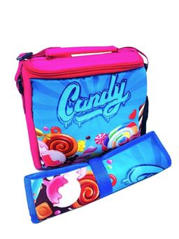 Echo Boomers - Candy Print Insulated Tiffin Lunch Bag & Rolled Dinning Table Mat Combo Set