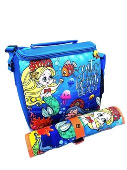 Echo Boomers - Mermaid Print Insulated Tiffin Lunch Bag & Rolled Dinning Table Mat Combo Set