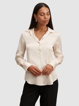 Forever New - Nude Harvey Notched Neck Satin Shirt