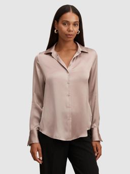 Forever New - Brown Harvey Notched Neck Satin Shirt