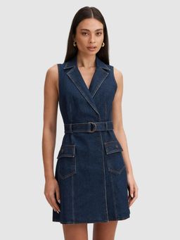 Forever New - Blue Yana Sleeveless Denim Mini Dress with Belt