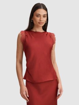 Forever New - Red Enola Lace Trim Top