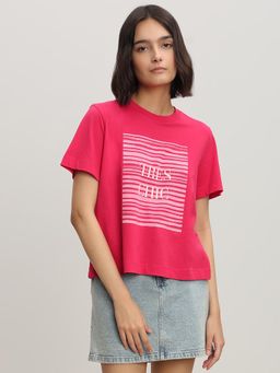 VERO MODA - Pink Printed Organic Cotton T-Shirt