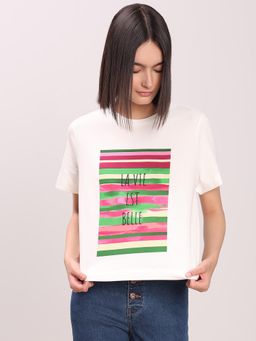 VERO MODA - White Printed Organic Cotton T-Shirt