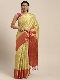 Mimosa - Women's Kanjivaram Art Silk Yellow Saree with Unstitched Blouse