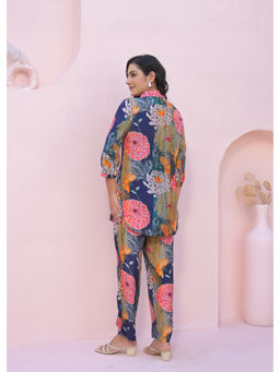 Roohaniyat - Navy Blue Printed,Floral Shirt and Pant (Set of 2)