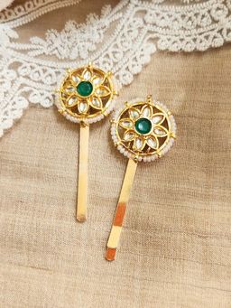 Viana Jewels - Kundan Green Hair Pins (Pack of 2)