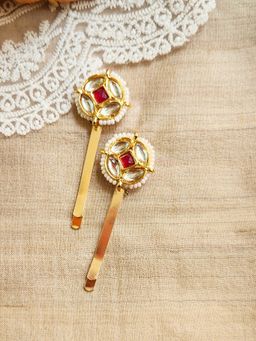Viana Jewels - Kundan Red Hair Pins (Pack of 2)