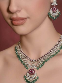 BEAUTY SPOT JEWELLERY - Emerald and Ruby Kundan Necklace and Earrings