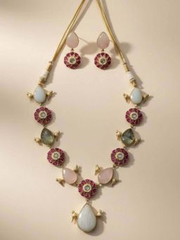 BEAUTY SPOT JEWELLERY - Emerald and Pink Quartz Beaded Choker with Matching Earrings