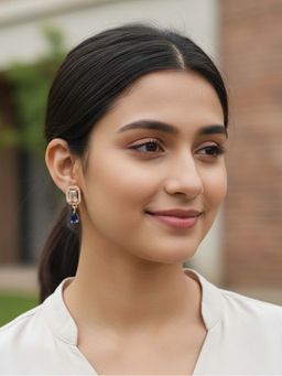 I Jewels - Rose Gold Plated Blue Ad Studded Drop Earrings for Women