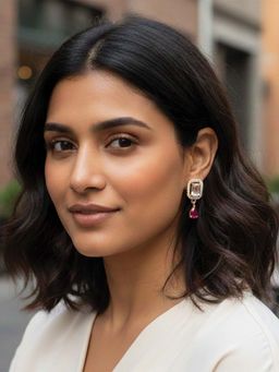 I Jewels - Rose Gold Plated Pink Ad Studded Drop Earrings for Women