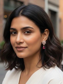 I Jewels - Rose Gold Plated Pink Ad Studded Floral Drop Earrings for Women