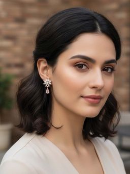 I Jewels - Rose Gold Plated White Ad Studded Floral Drop Earrings for Women