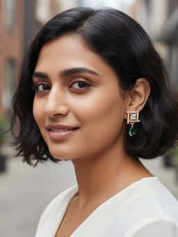 I Jewels - Rose Gold Plated Green Ad Studded Drop Earrings for Women