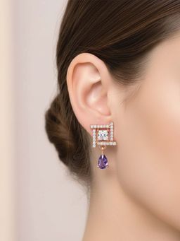 I Jewels - Rose Gold Plated Purple Ad Studded Drop Earrings for Women