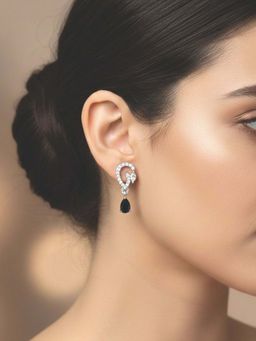 I Jewels - Silver Plated Black Ad Studded Drop Earrings for Women