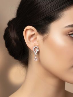 I Jewels - Silver Plated Pink Ad Studded Drop Earrings for Women