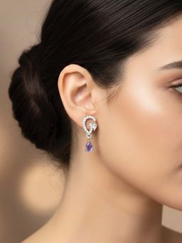 I Jewels - Silver Plated Purple Ad Studded Drop Earrings for Women