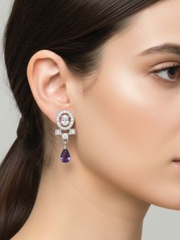 I Jewels - Silver Plated Purple Ad Studded Drop Earrings for Women