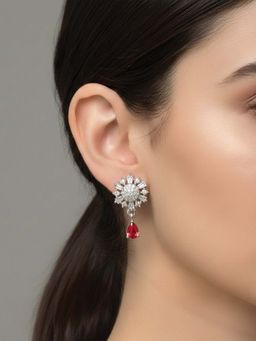 I Jewels - Silver Plated Pink Ad Studded Drop Earrings for Women
