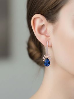 I Jewels - Rose Gold Plated Blue Drop Earrings for Women
