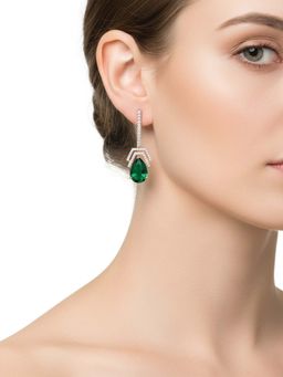 I Jewels - Rose Gold Plated Green Drop Earrings for Women