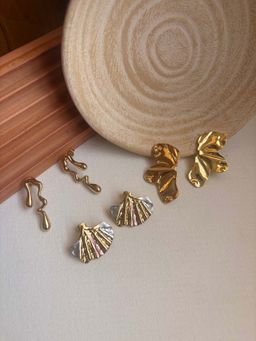 Niska - Statement 18K Gold Plated Anti Tarnish Earrings (Pack Of 3)