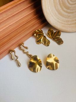 Niska - Statement 18K Gold Plated Anti Tarnish Earrings (Pack Of 3)