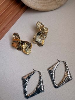 Niska - Statement 18K Gold Plated Anti Tarnish Earrings (Pack Of 2)