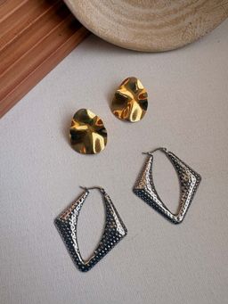 Niska - Statement 18K Gold Plated Anti Tarnish Earrings (Pack Of 2)