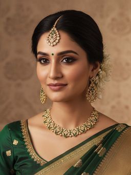 I Jewels - Green Gold Plated Stone Studded Jewellery Set for Women