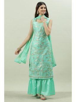 Biba - Turquoise Cotton Silk Unstitched Suit (Set of 3)