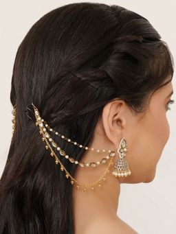 BeAbhika - Kundan Pearl Layered Single Ear Hair Chain