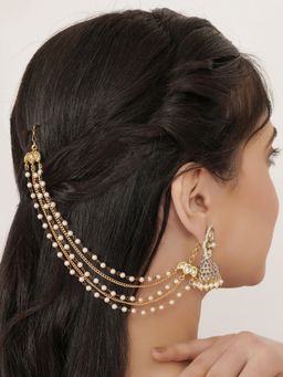 BeAbhika - Kundan Pearl Multi-Layer Single Ear Hair Chain