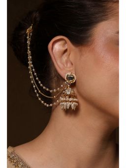 Biba - Women White Brass Jhumka with Ear Chain