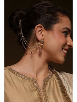 Biba - Women Pink Brass Jhumka with Ear Chain