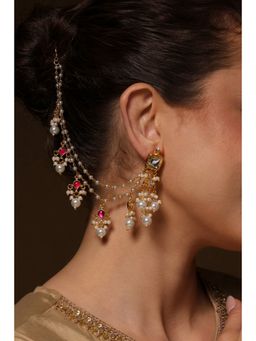 Biba - Women Red Brass Jhumka with Ear Chain
