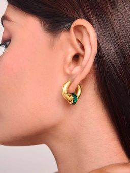 ELRA - Anti-Tarnish 18K Gold Plated Emerald Halo Hoop Earrings