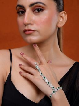 Silvermerc Designs - Silver Plated Green Stone Hathphool