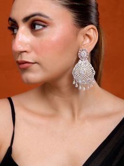 Silvermerc Designs - Silver-Tone American Diamond Cz Stone Floral Drop Earrings
