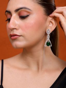 Silvermerc Designs - Silver-Toned Green Stone Drop Earrings