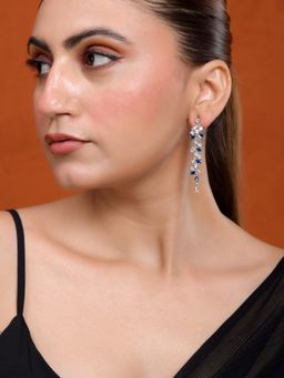 Silvermerc Designs - Silver Plated Floral Cz Long Drop Earrings