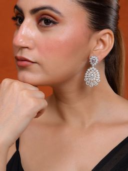 Silvermerc Designs - Silver Plated Cz Stone Floral Drop Earrings