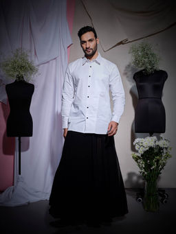 Echke - White Zara Cotton With Front Half Stitch Yoke Feat Shirt