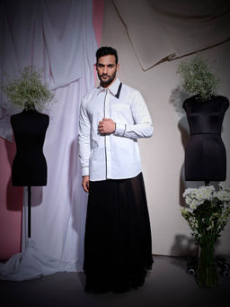 Echke - White Zara Shirt With One Side Extended Collar With Buttons