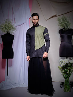 Echke - Black Shirt With Olive Green Flap