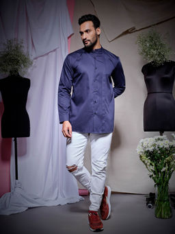 Echke - Blue Pl Chinese Collar Shirt