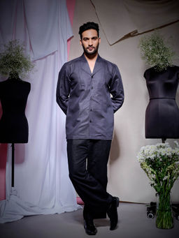 Echke - Charcoal Grey Linen Uneven Cone Shirt